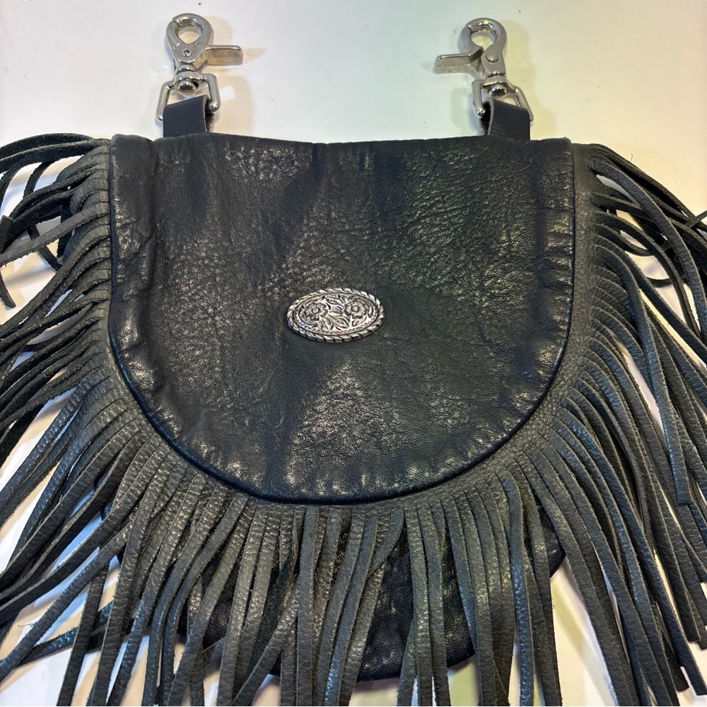 Vintage Romag Leather Fringe Hip Bag Purse Biking Black Made USA